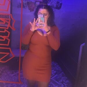 Forever 21 Long-Sleeve Ribbed V-Neck Bodycon Dress in Rust